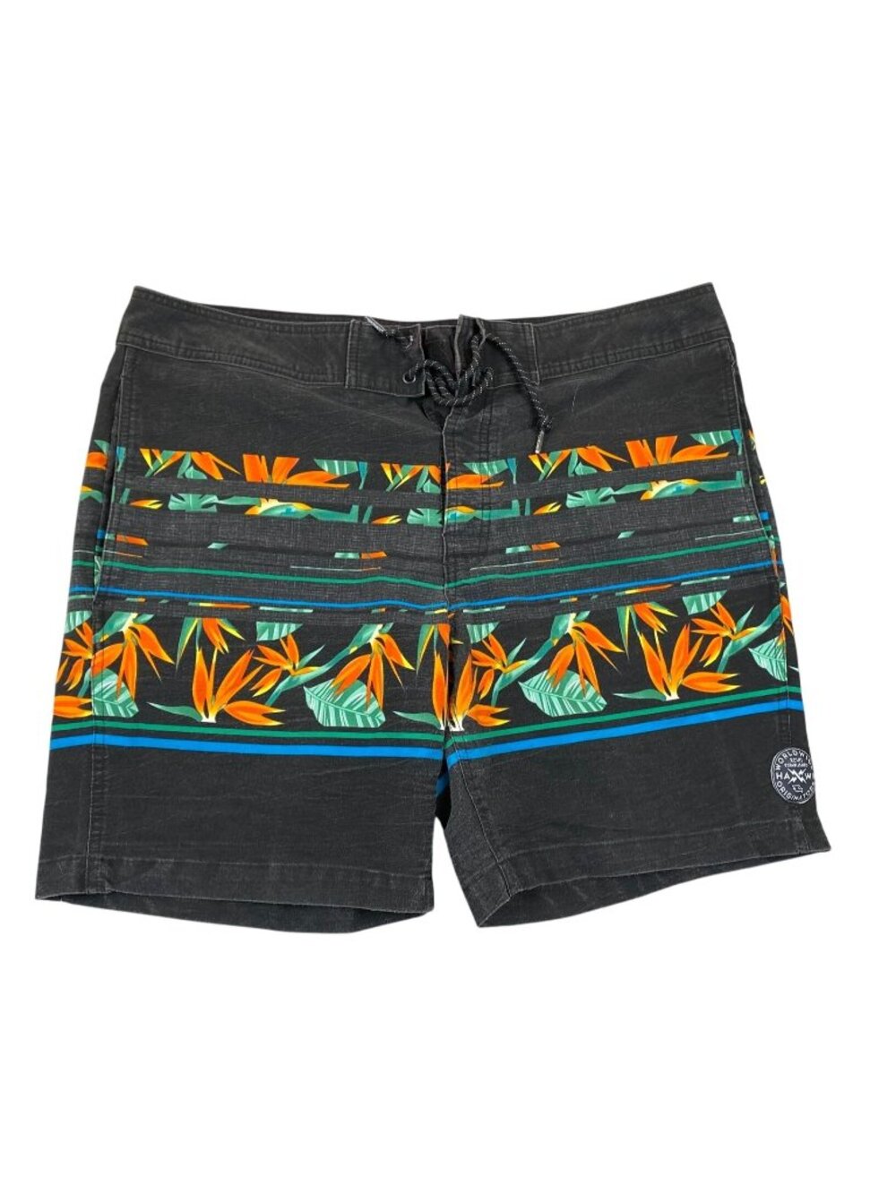 Tony Hawk Shorts Mens 36 Black Denim Lace Up Summer TropicaL Cotton Stretch